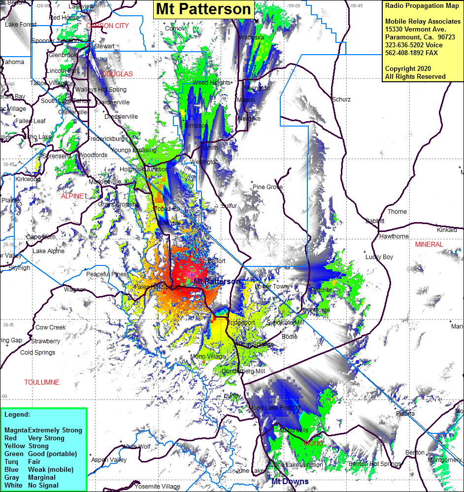 heat map radio coverage Mt Patterson